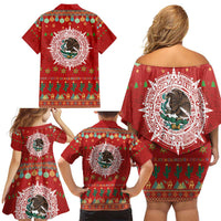 Mexico Merry Christmas Family Matching Off Shoulder Short Dress and Hawaiian Shirt Mexican Cultural Emblem Xmas Style - Wonder Print Shop