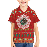 Mexico Merry Christmas Family Matching Off Shoulder Short Dress and Hawaiian Shirt Mexican Cultural Emblem Xmas Style - Wonder Print Shop
