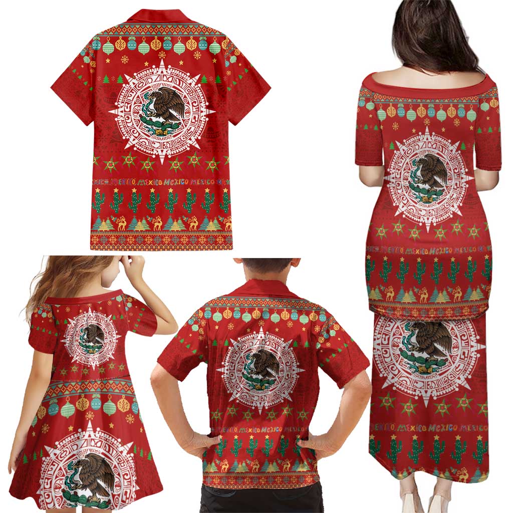 Mexico Merry Christmas Family Matching Puletasi and Hawaiian Shirt Mexican Cultural Emblem Xmas Style - Wonder Print Shop