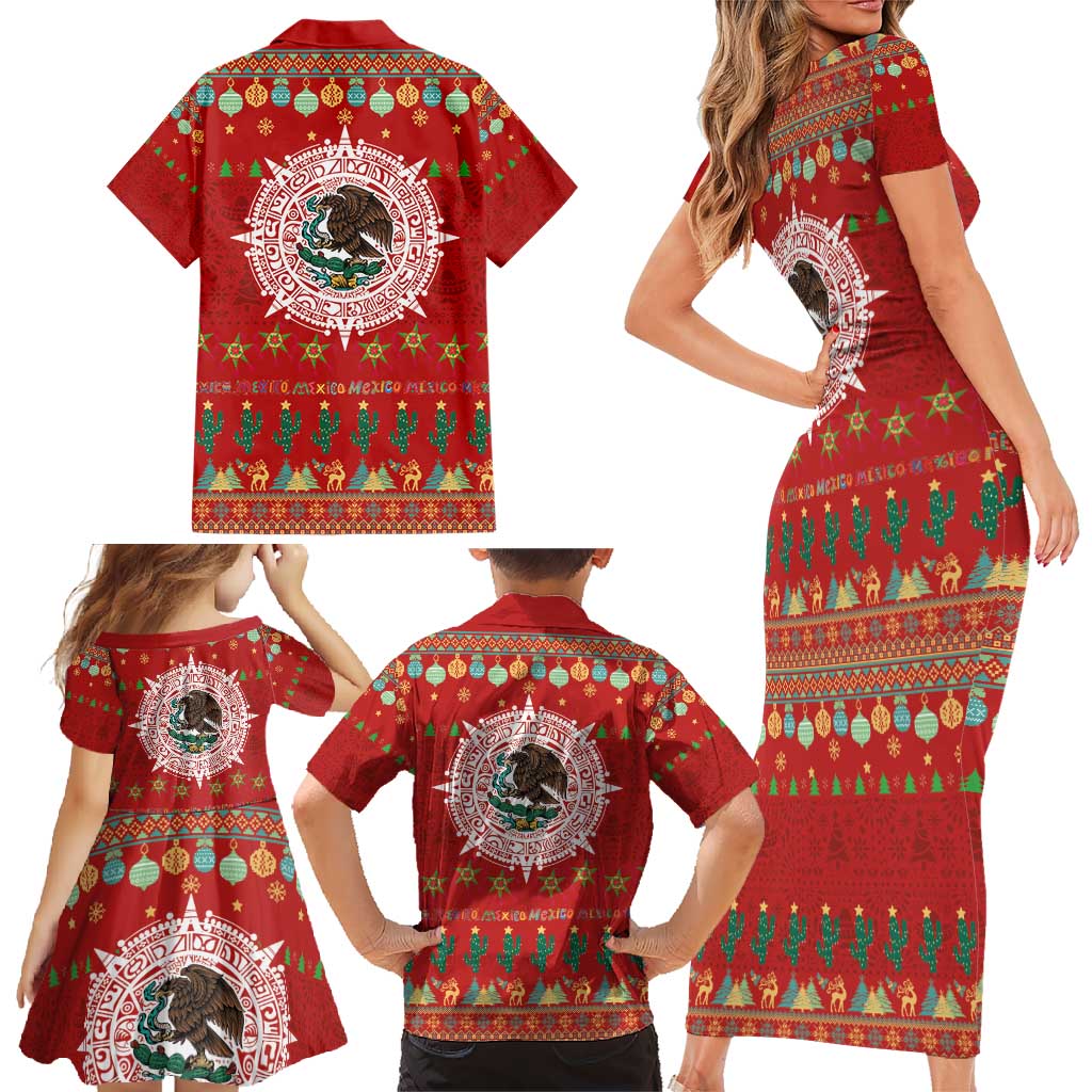 Mexico Merry Christmas Family Matching Short Sleeve Bodycon Dress and Hawaiian Shirt Mexican Cultural Emblem Xmas Style - Wonder Print Shop