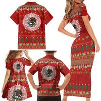 Mexico Merry Christmas Family Matching Short Sleeve Bodycon Dress and Hawaiian Shirt Mexican Cultural Emblem Xmas Style - Wonder Print Shop