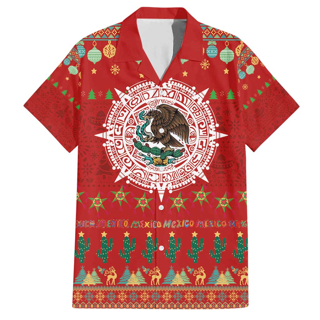 Mexico Merry Christmas Family Matching Short Sleeve Bodycon Dress and Hawaiian Shirt Mexican Cultural Emblem Xmas Style - Wonder Print Shop