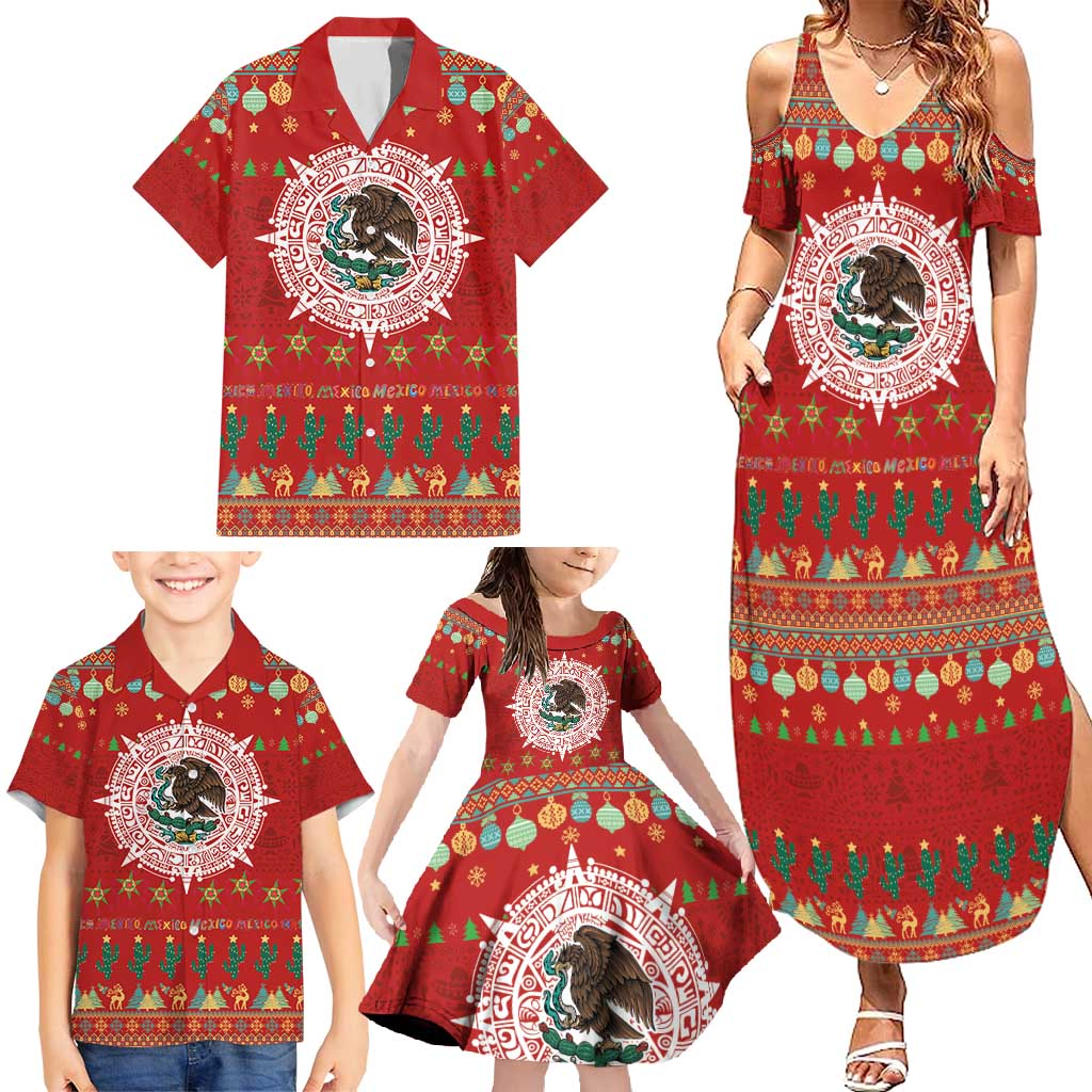 Mexico Merry Christmas Family Matching Summer Maxi Dress and Hawaiian Shirt Mexican Cultural Emblem Xmas Style - Wonder Print Shop