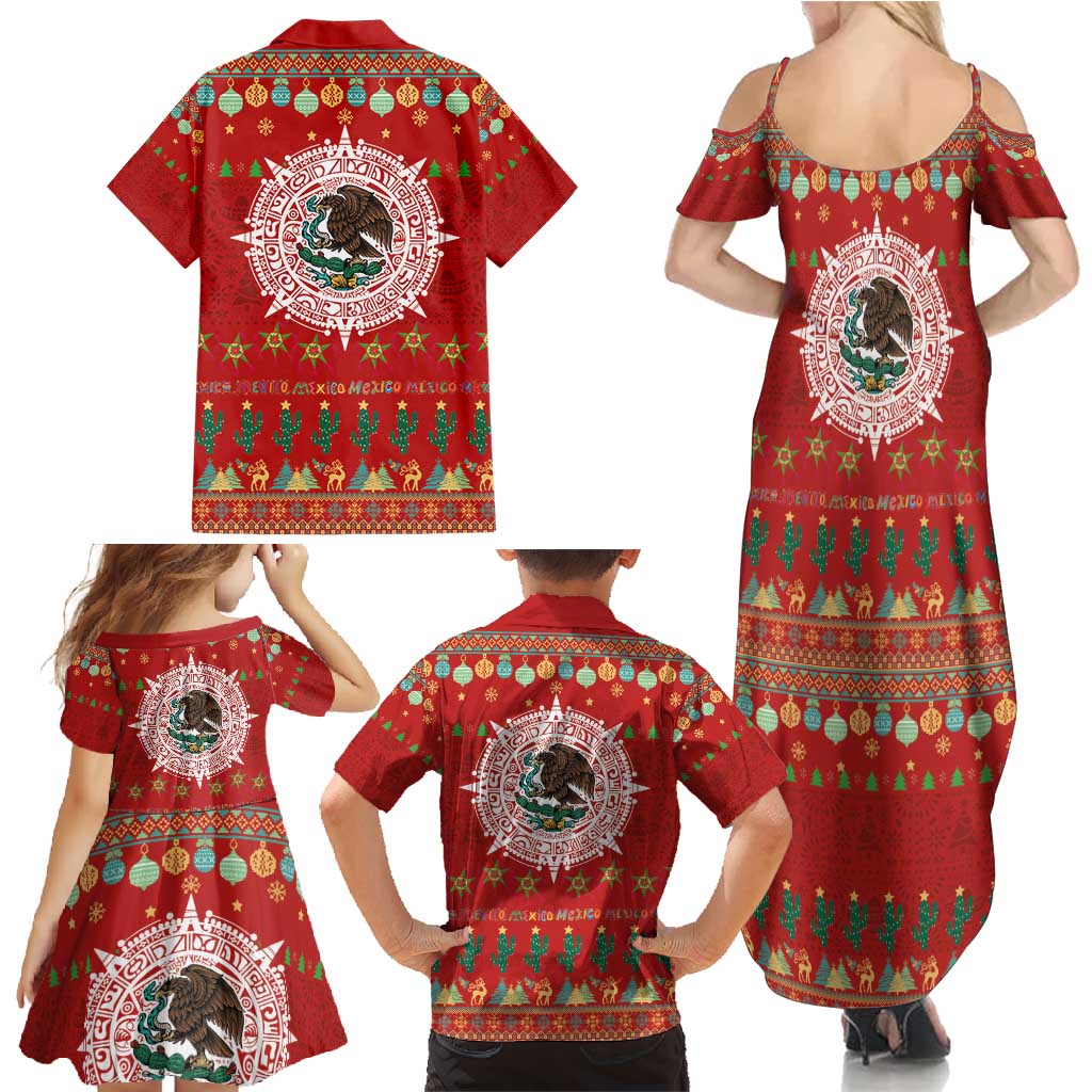 Mexico Merry Christmas Family Matching Summer Maxi Dress and Hawaiian Shirt Mexican Cultural Emblem Xmas Style - Wonder Print Shop