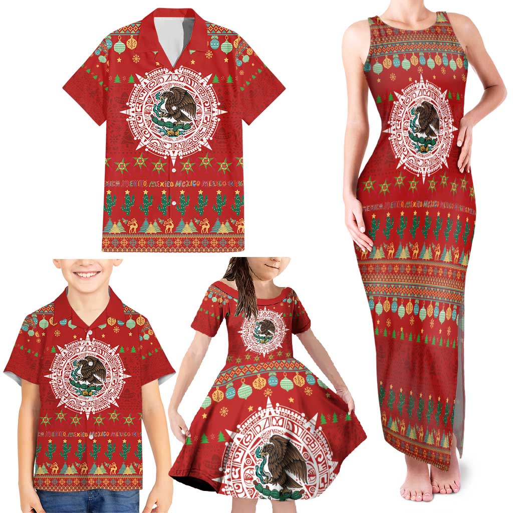 Mexico Merry Christmas Family Matching Tank Maxi Dress and Hawaiian Shirt Mexican Cultural Emblem Xmas Style - Wonder Print Shop