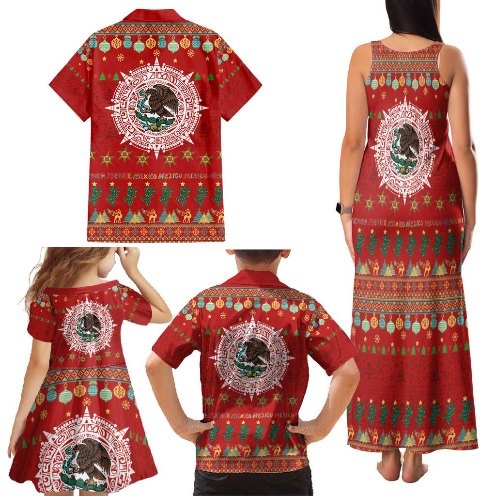Mexico Merry Christmas Family Matching Tank Maxi Dress and Hawaiian Shirt Mexican Cultural Emblem Xmas Style - Wonder Print Shop