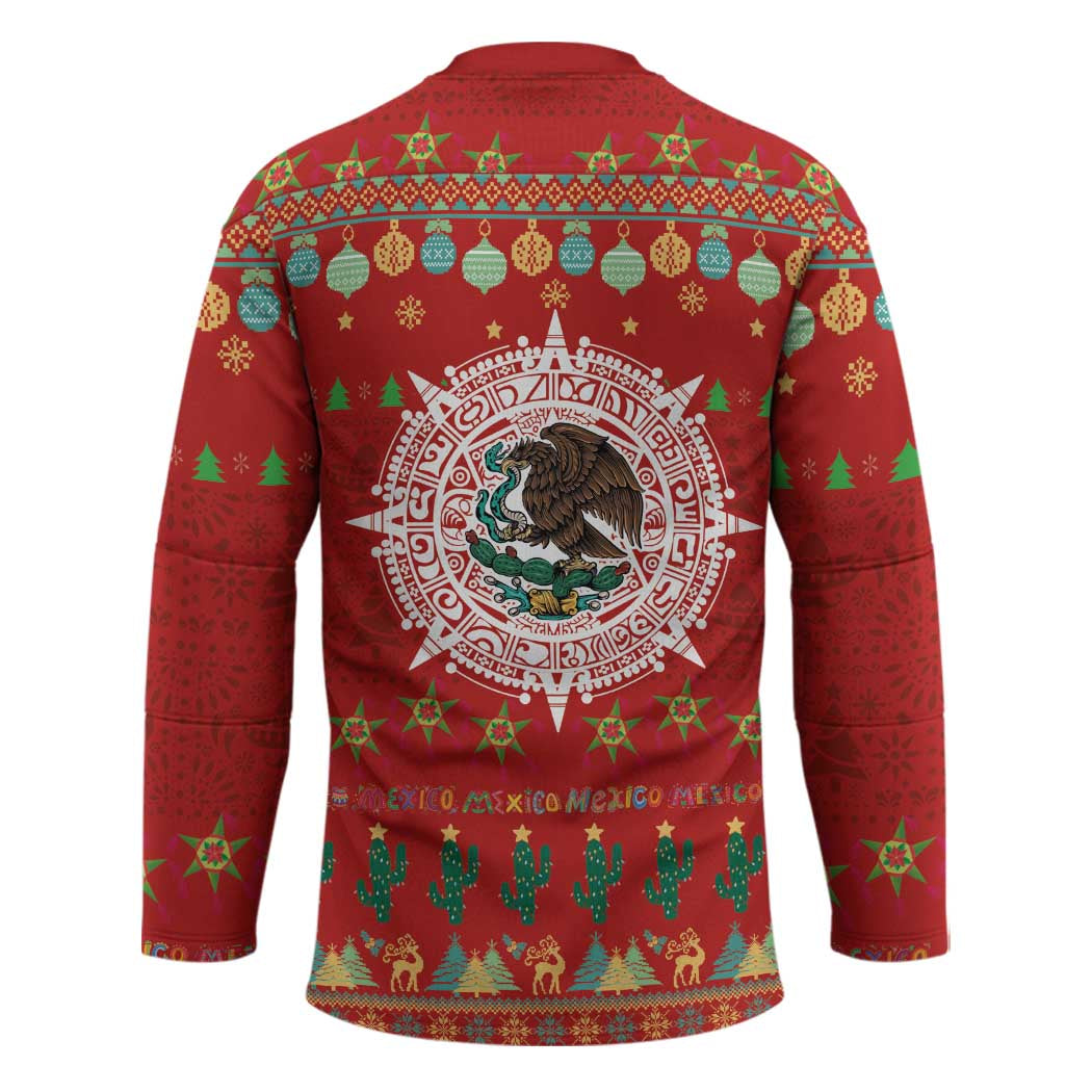 Mexico Merry Christmas Hockey Jersey Mexican Cultural Emblem Xmas Style - Wonder Print Shop