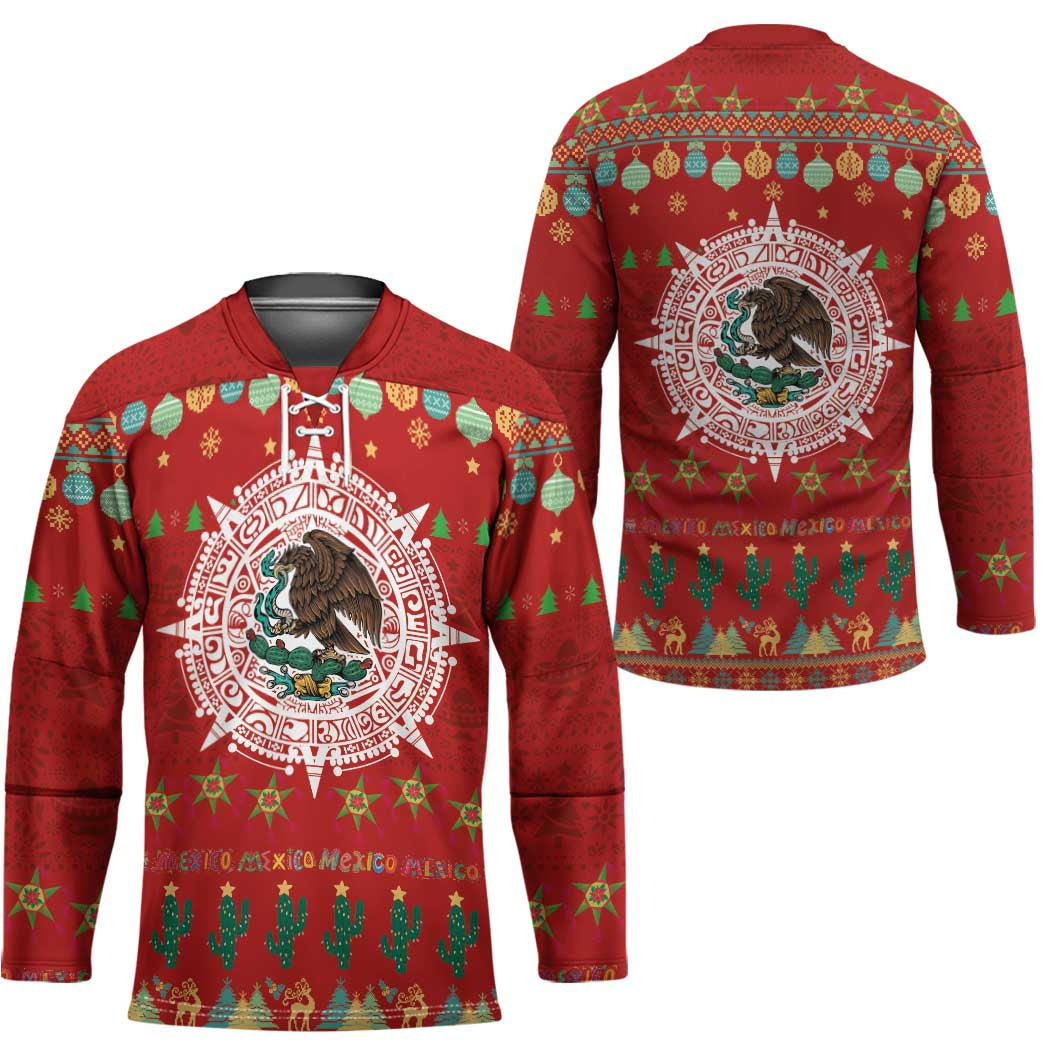 Mexico Merry Christmas Hockey Jersey Mexican Cultural Emblem Xmas Style - Wonder Print Shop
