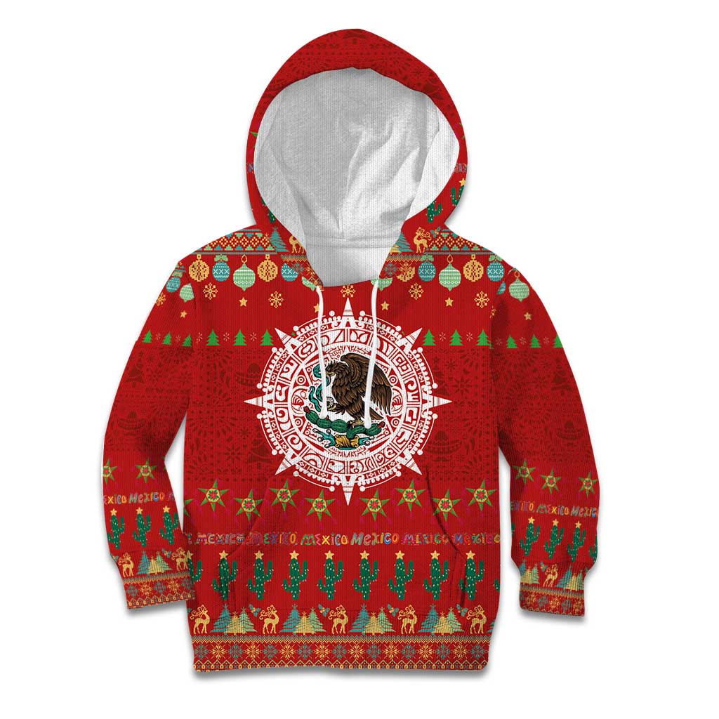 Mexico Merry Christmas Kid Hoodie Mexican Cultural Emblem Xmas Style - Wonder Print Shop