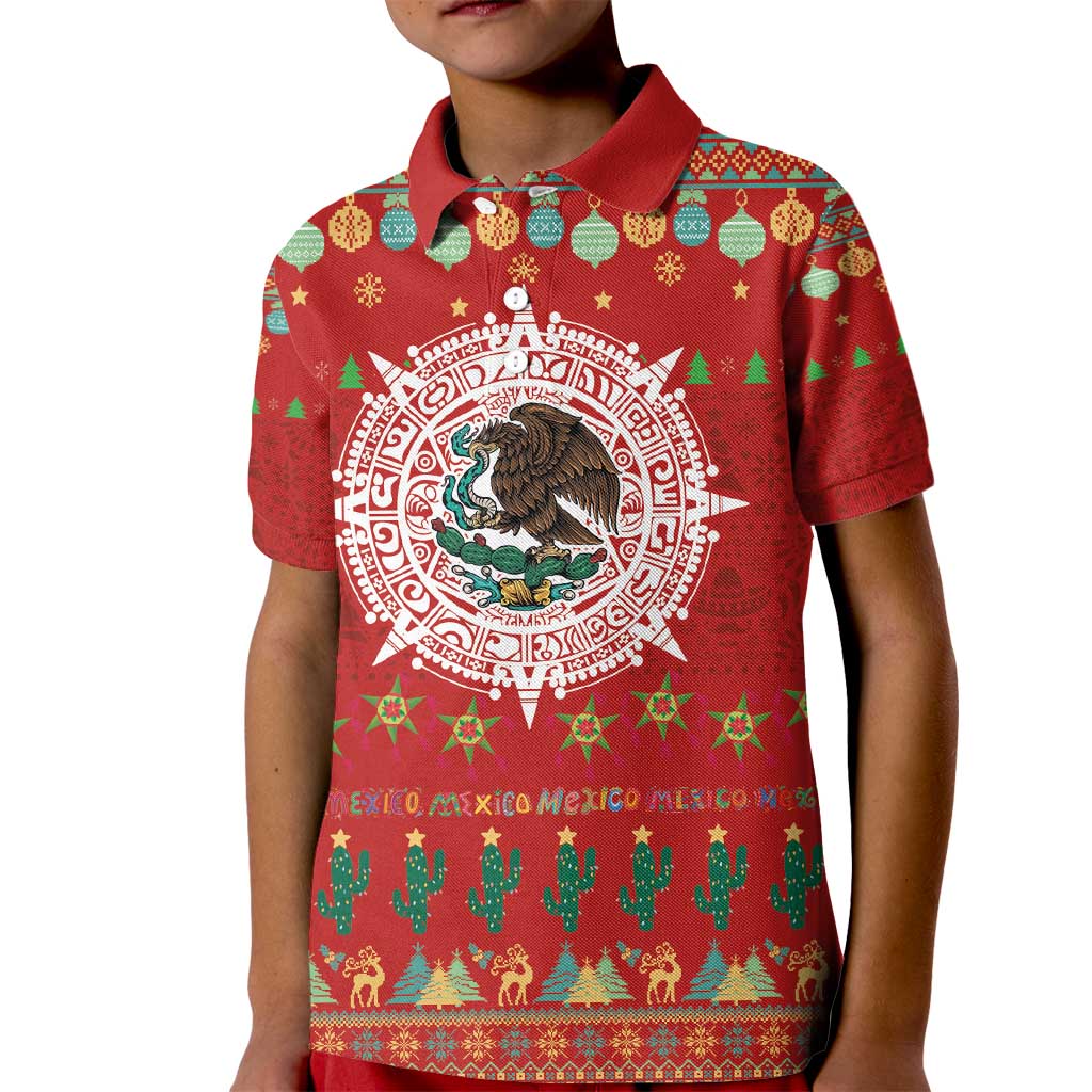Mexico Merry Christmas Kid Polo Shirt Mexican Cultural Emblem Xmas Style - Wonder Print Shop