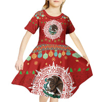 Mexico Merry Christmas Kid Short Sleeve Dress Mexican Cultural Emblem Xmas Style - Wonder Print Shop