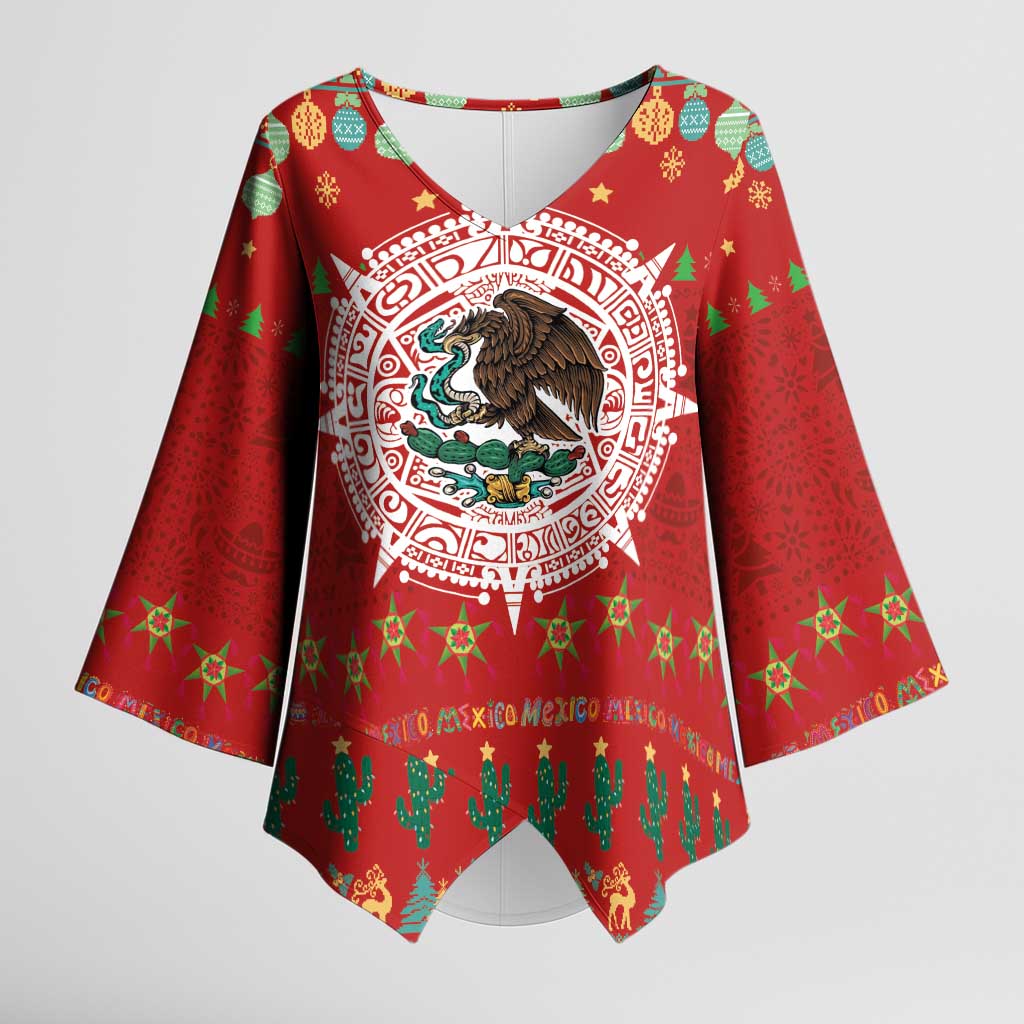 Mexico Merry Christmas Kimono Sleeve Blouse Mexican Cultural Emblem Xmas Style - Wonder Print Shop