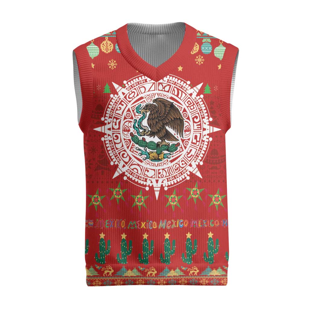 Mexico Merry Christmas Knitted V-Neck Vest Mexican Cultural Emblem Xmas Style - Wonder Print Shop