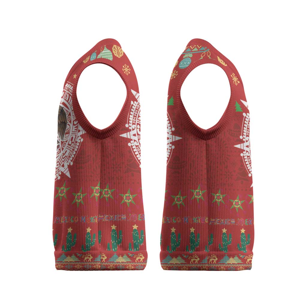 Mexico Merry Christmas Knitted V-Neck Vest Mexican Cultural Emblem Xmas Style - Wonder Print Shop