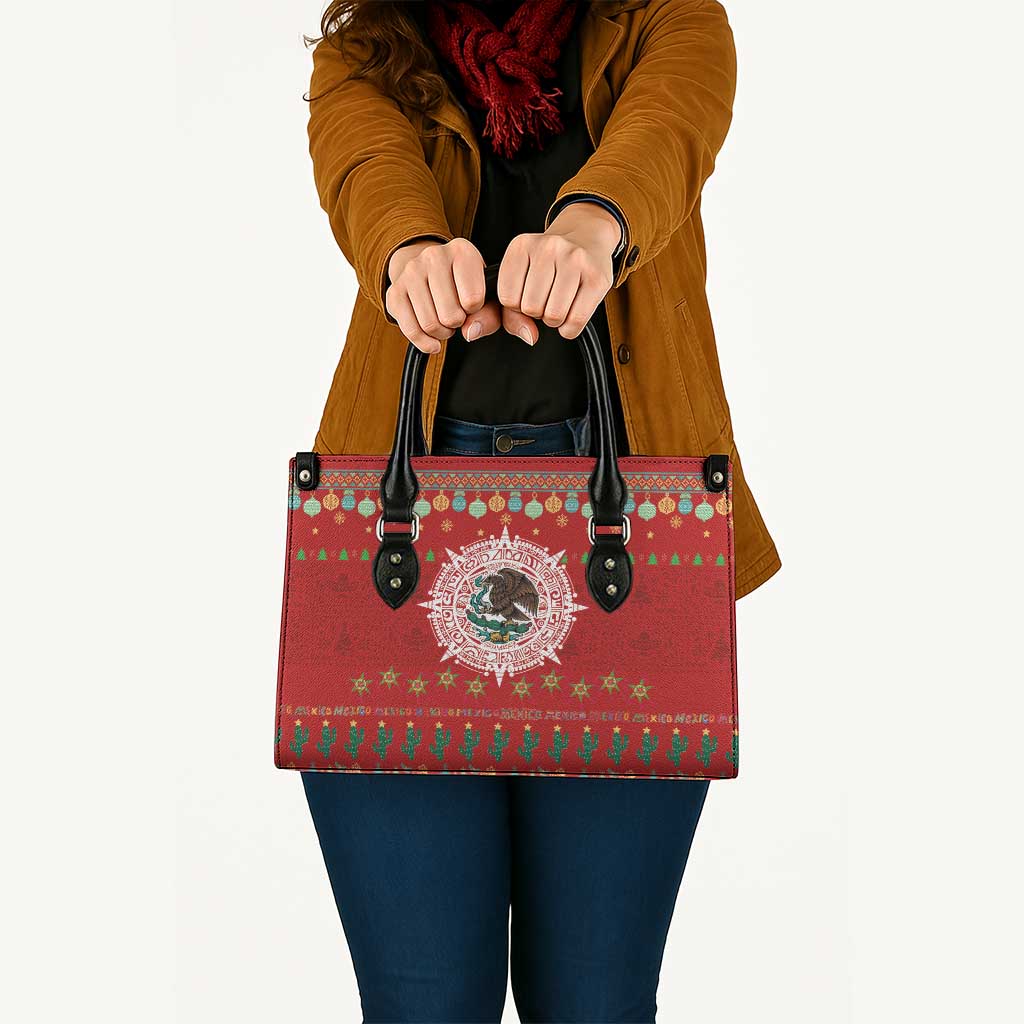 Mexico Merry Christmas Leather Bag Mexican Cultural Emblem Xmas Style - Wonder Print Shop