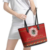 Mexico Merry Christmas Leather Tote Bag Mexican Cultural Emblem Xmas Style - Wonder Print Shop