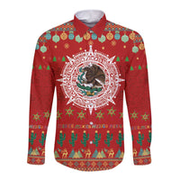 Mexico Merry Christmas Long Sleeve Button Shirt Mexican Cultural Emblem Xmas Style - Wonder Print Shop
