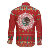 Mexico Merry Christmas Long Sleeve Button Shirt Mexican Cultural Emblem Xmas Style - Wonder Print Shop