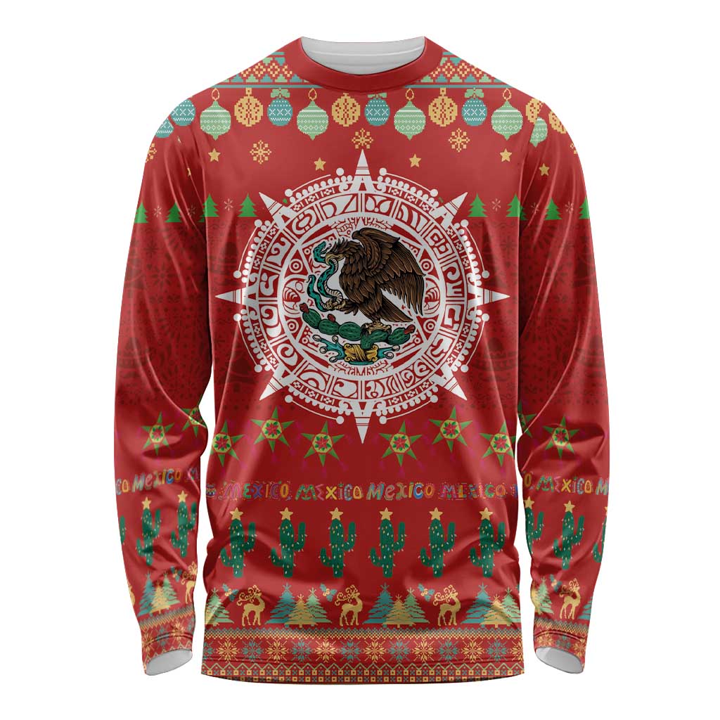 Mexico Merry Christmas Long Sleeve Shirt Mexican Cultural Emblem Xmas Style - Wonder Print Shop