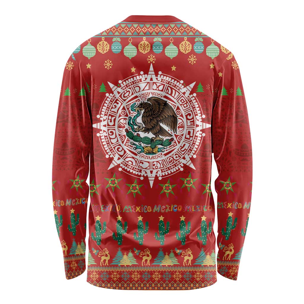 Mexico Merry Christmas Long Sleeve Shirt Mexican Cultural Emblem Xmas Style - Wonder Print Shop