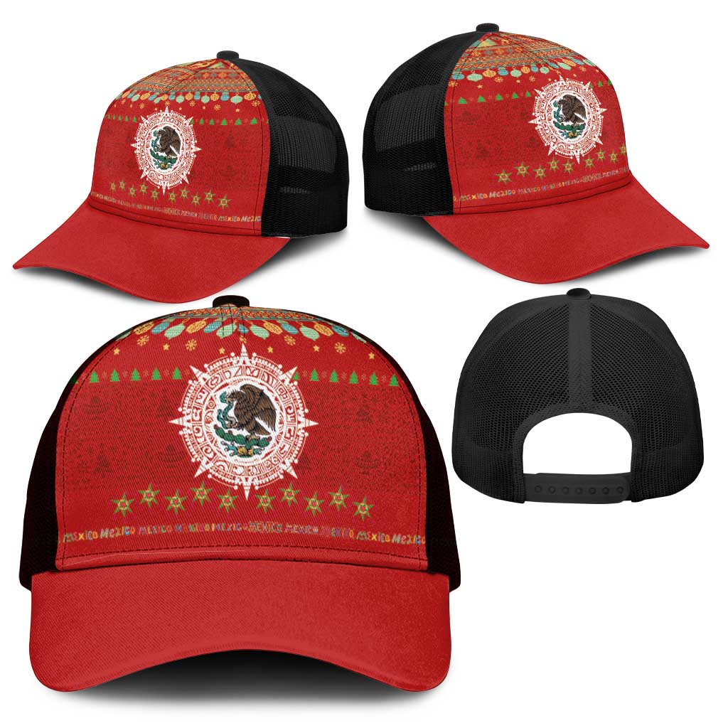 Mexico Merry Christmas Mesh Trucker Cap Mexican Cultural Emblem Xmas Style - Wonder Print Shop