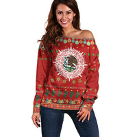 Mexico Merry Christmas Off Shoulder Sweater Mexican Cultural Emblem Xmas Style - Wonder Print Shop