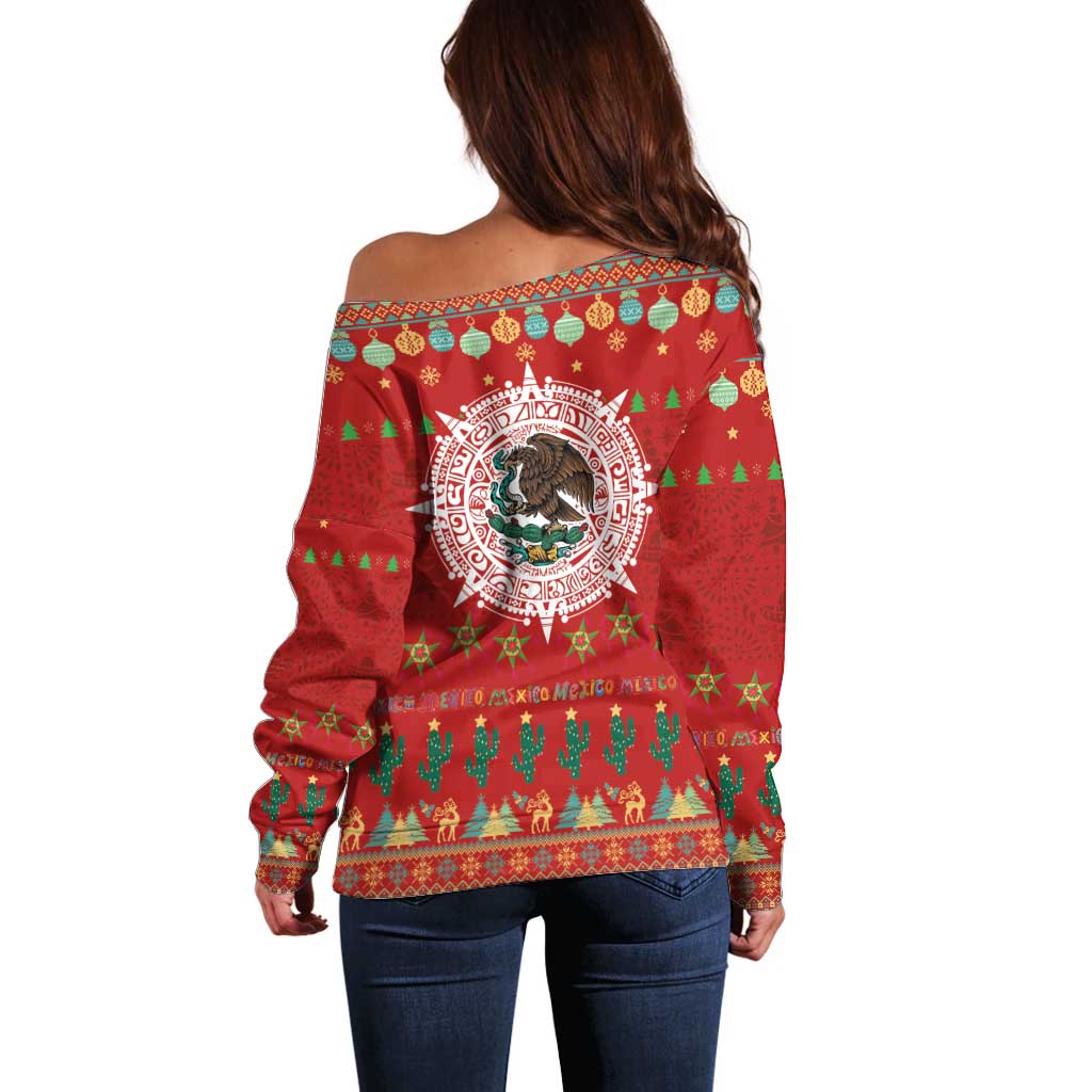 Mexico Merry Christmas Off Shoulder Sweater Mexican Cultural Emblem Xmas Style - Wonder Print Shop