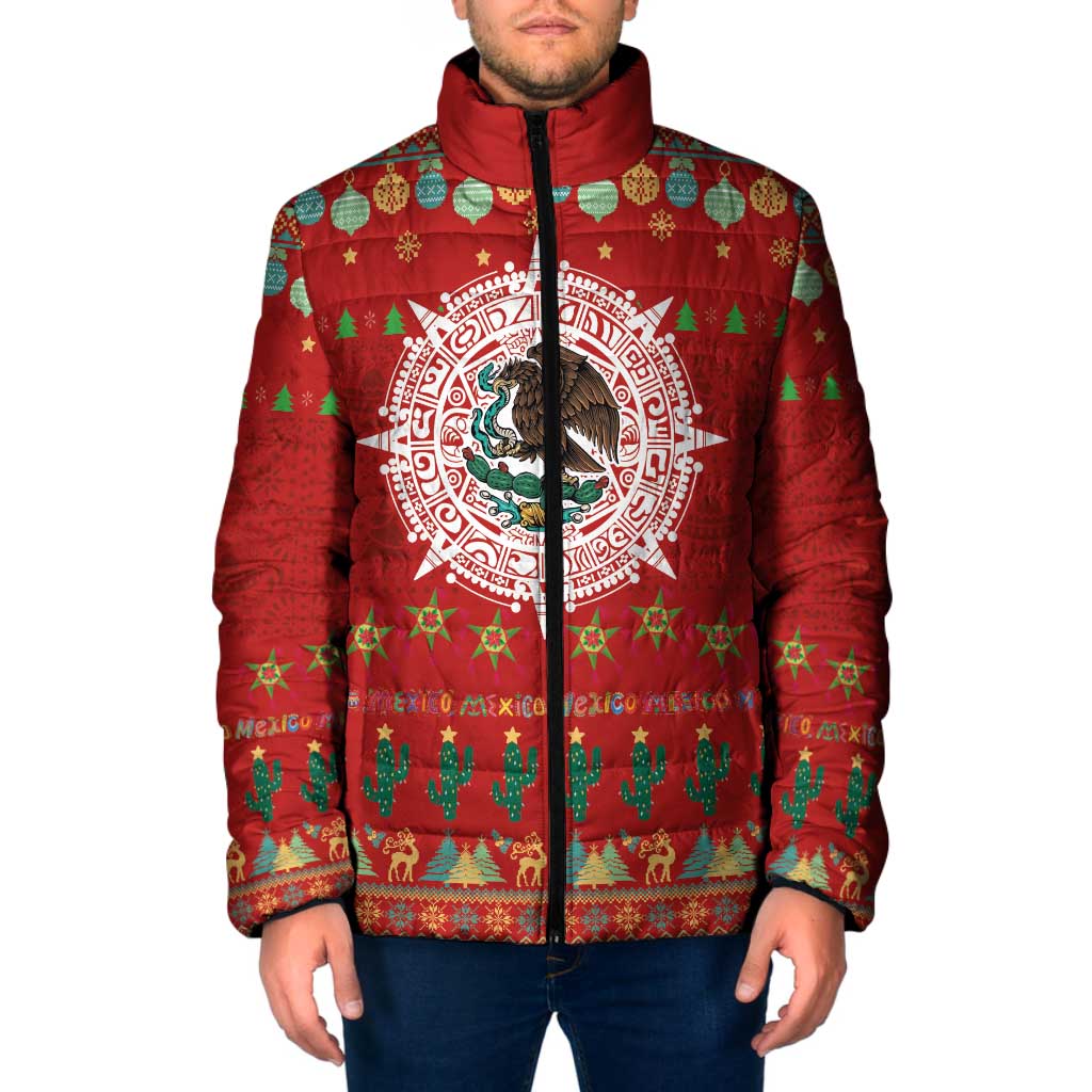 Mexico Merry Christmas Padded Jacket Mexican Cultural Emblem Xmas Style - Wonder Print Shop