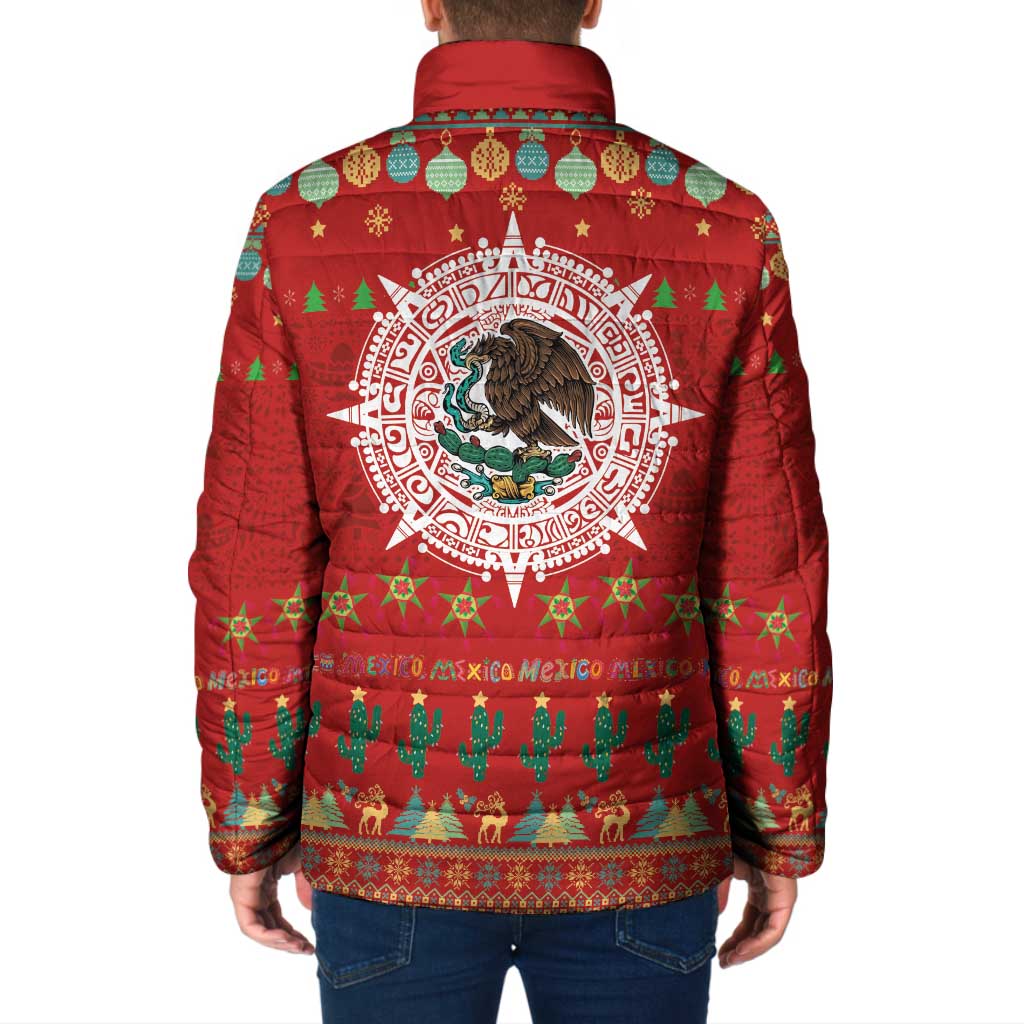 Mexico Merry Christmas Padded Jacket Mexican Cultural Emblem Xmas Style - Wonder Print Shop