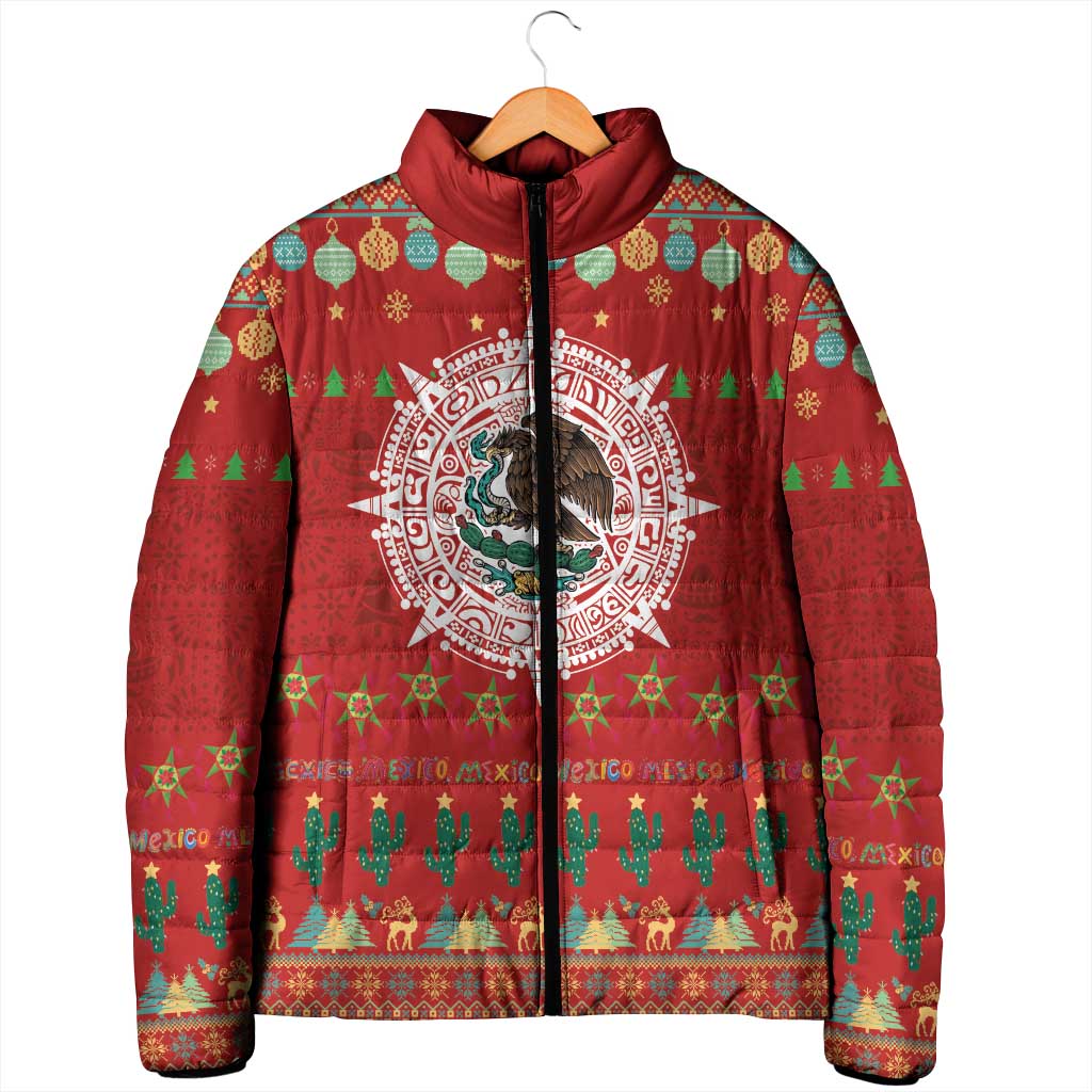 Mexico Merry Christmas Padded Jacket Mexican Cultural Emblem Xmas Style - Wonder Print Shop