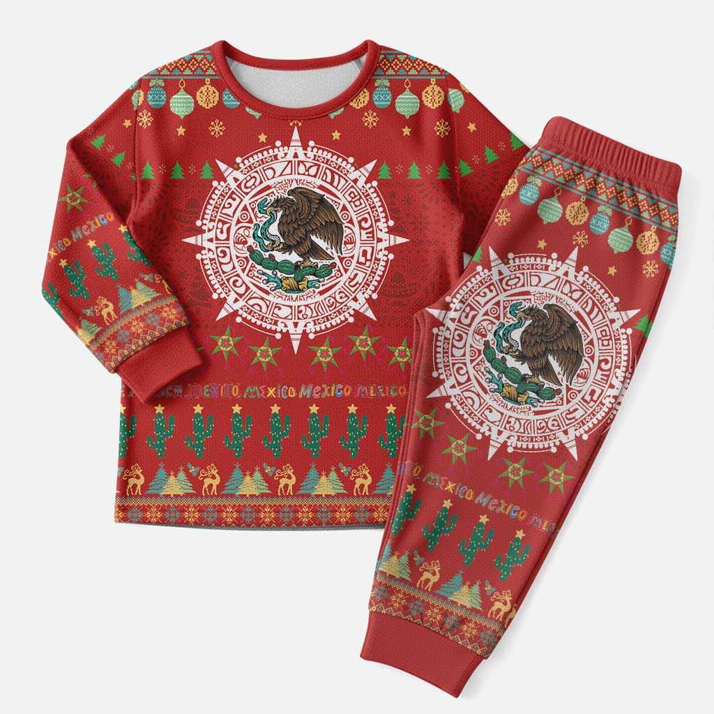 Mexico Merry Christmas Pajama Set Mexican Cultural Emblem Xmas Style - Wonder Print Shop
