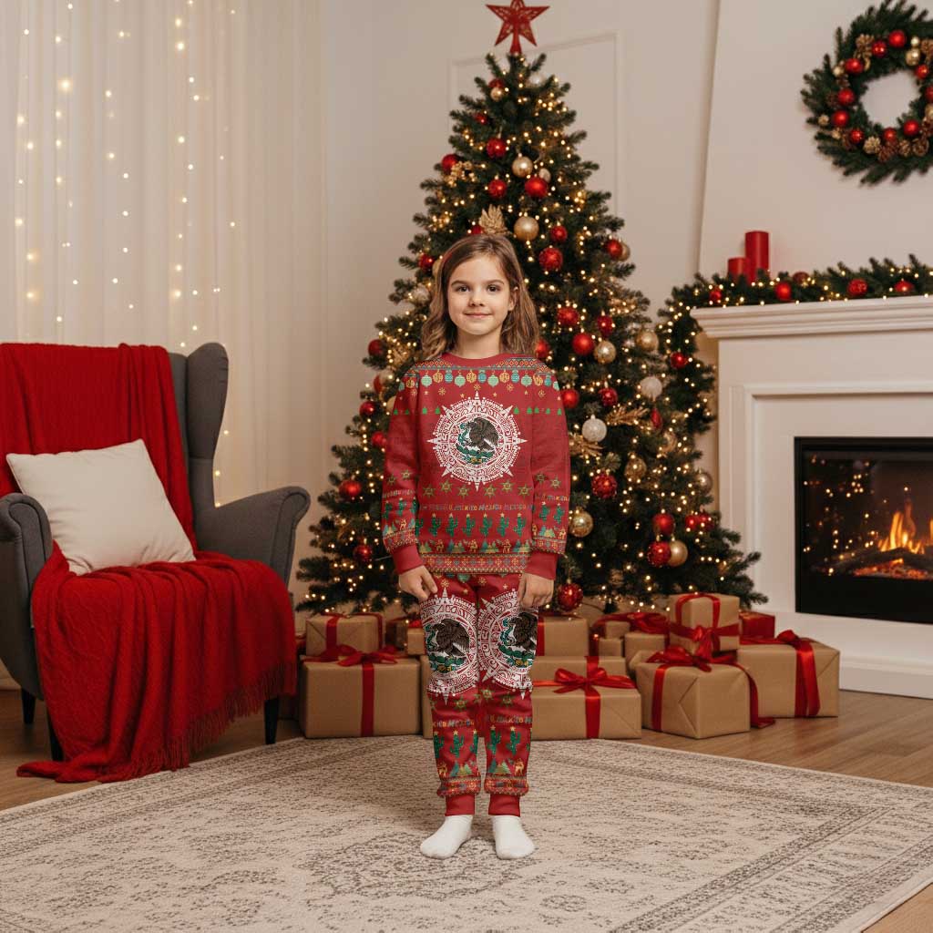 Mexico Merry Christmas Pajama Set Mexican Cultural Emblem Xmas Style - Wonder Print Shop