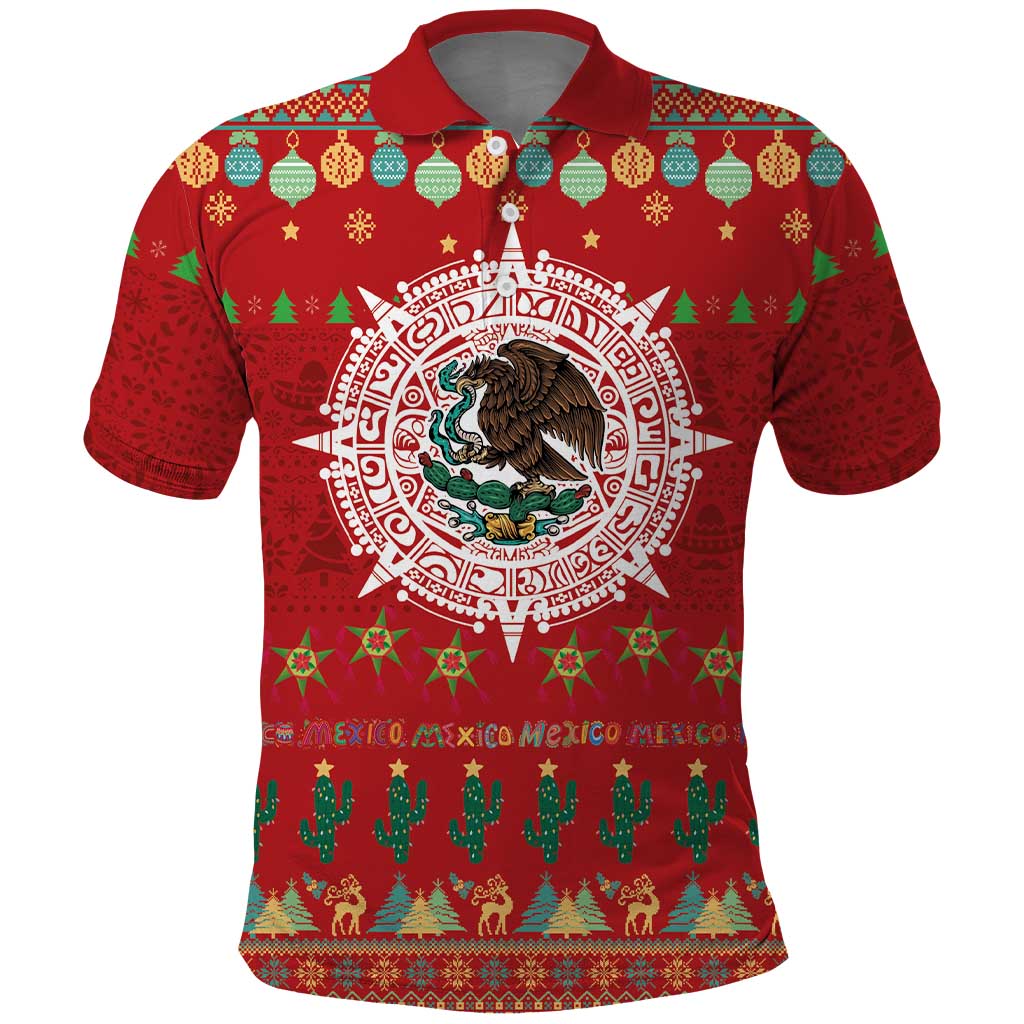Mexico Merry Christmas Polo Shirt Mexican Cultural Emblem Xmas Style - Wonder Print Shop