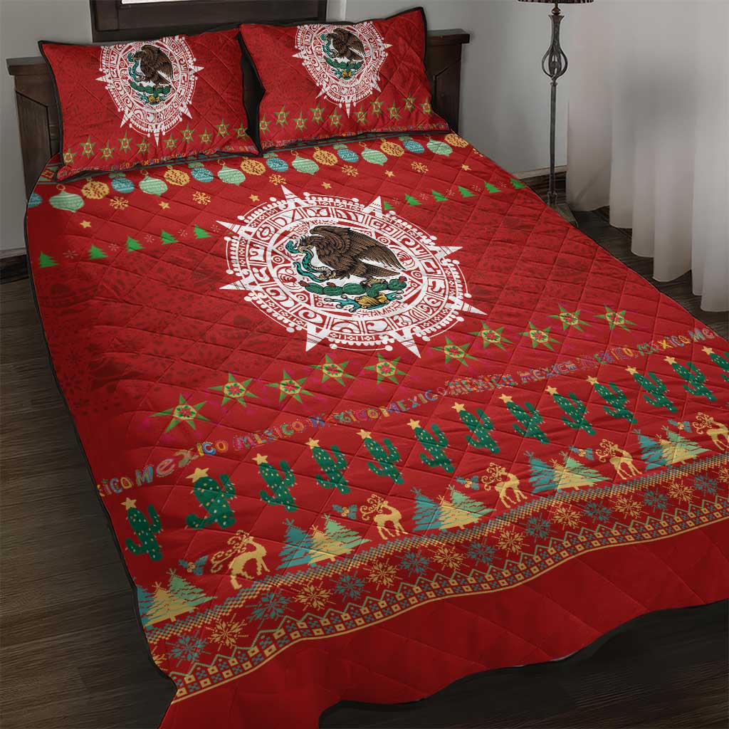 Mexico Merry Christmas Quilt Bed Set Mexican Cultural Emblem Xmas Style - Wonder Print Shop
