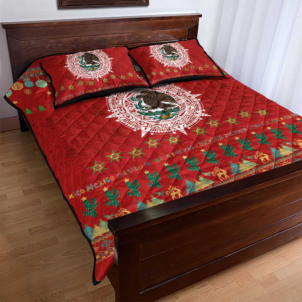 Mexico Merry Christmas Quilt Bed Set Mexican Cultural Emblem Xmas Style - Wonder Print Shop