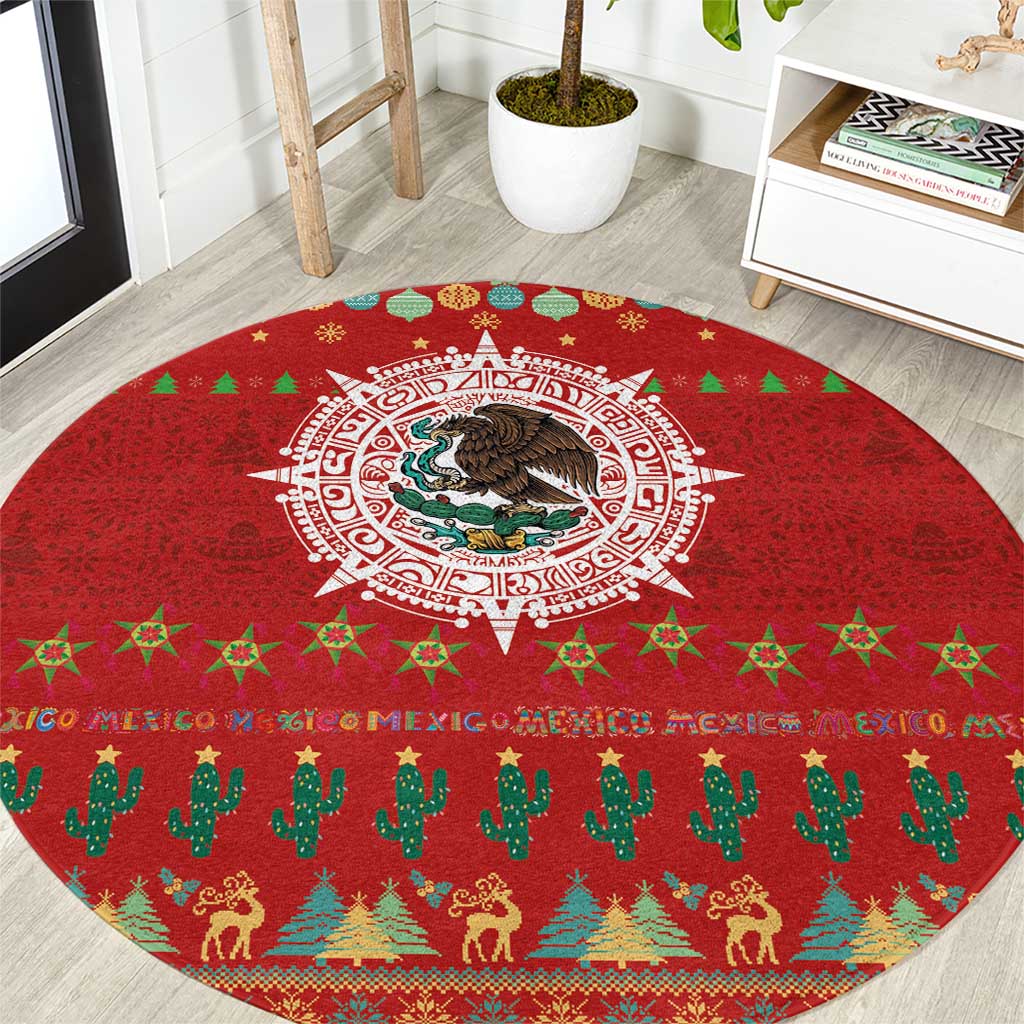 Mexico Merry Christmas Round Carpet Mexican Cultural Emblem Xmas Style - Wonder Print Shop