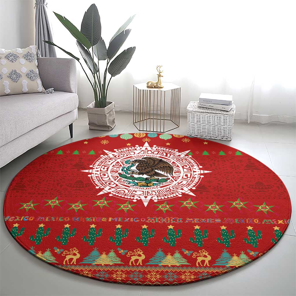 Mexico Merry Christmas Round Carpet Mexican Cultural Emblem Xmas Style - Wonder Print Shop