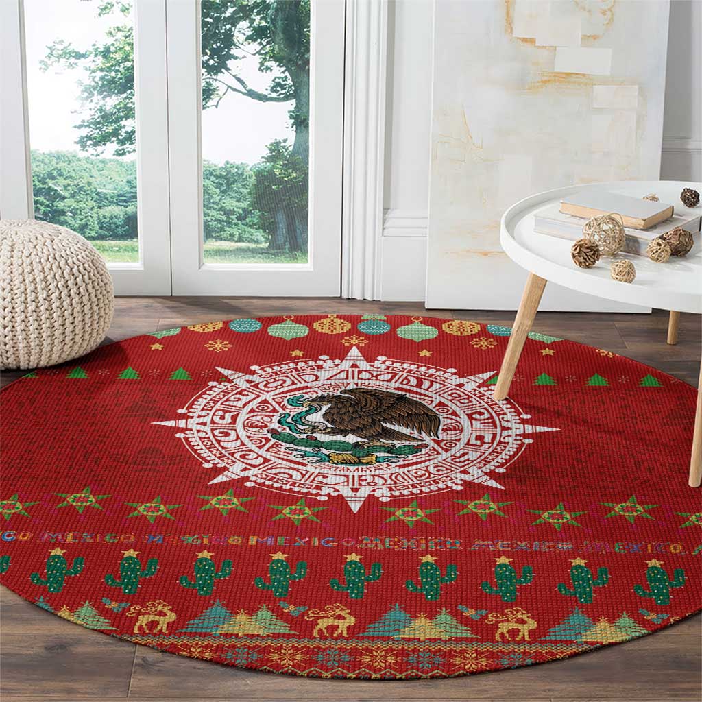 Mexico Merry Christmas Round Carpet Mexican Cultural Emblem Xmas Style - Wonder Print Shop