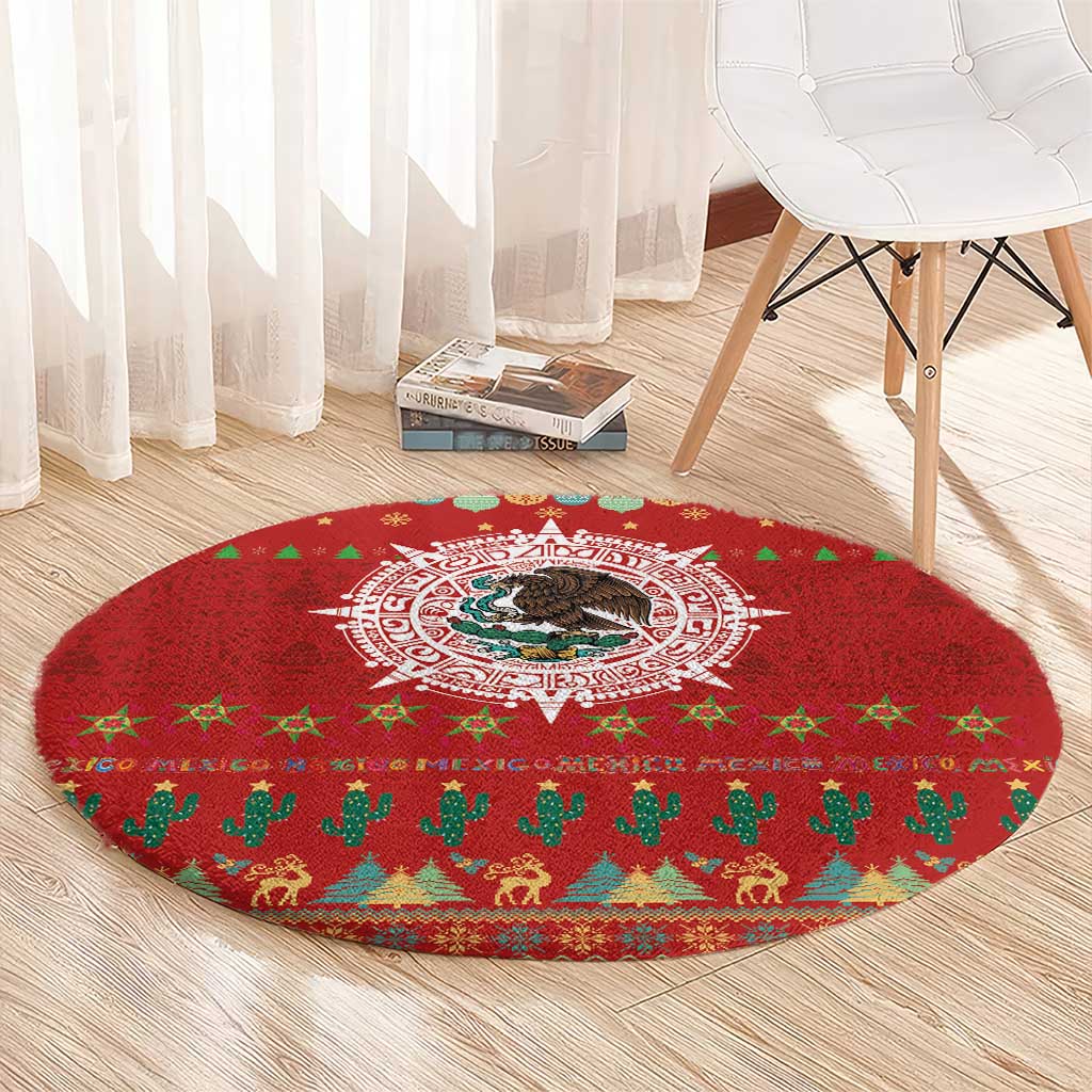 Mexico Merry Christmas Round Carpet Mexican Cultural Emblem Xmas Style - Wonder Print Shop