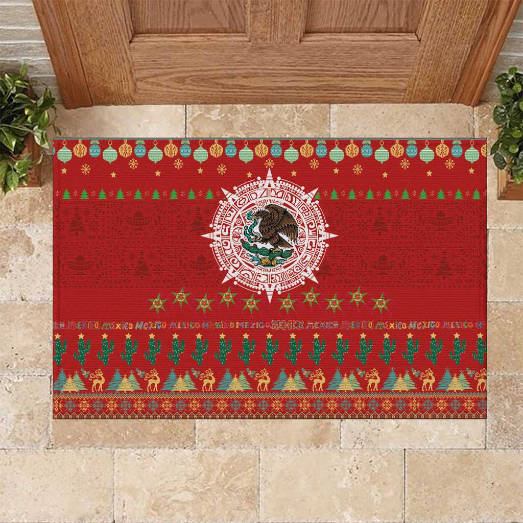 Mexico Merry Christmas Rubber Doormat Mexican Cultural Emblem Xmas Style - Wonder Print Shop