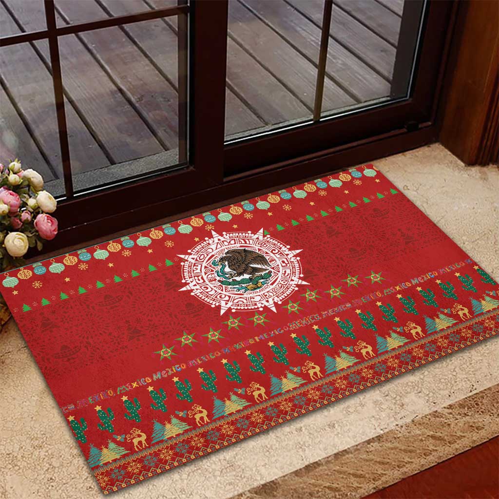Mexico Merry Christmas Rubber Doormat Mexican Cultural Emblem Xmas Style - Wonder Print Shop