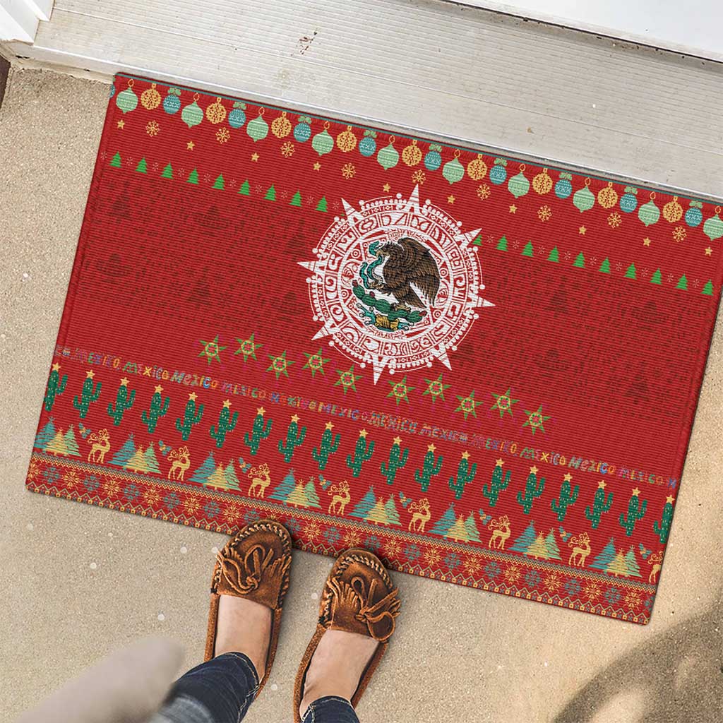 Mexico Merry Christmas Rubber Doormat Mexican Cultural Emblem Xmas Style - Wonder Print Shop