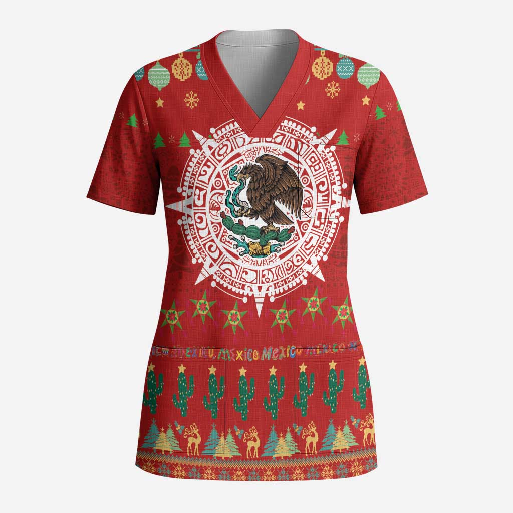 Mexico Merry Christmas Scrub Top Mexican Cultural Emblem Xmas Style - Wonder Print Shop