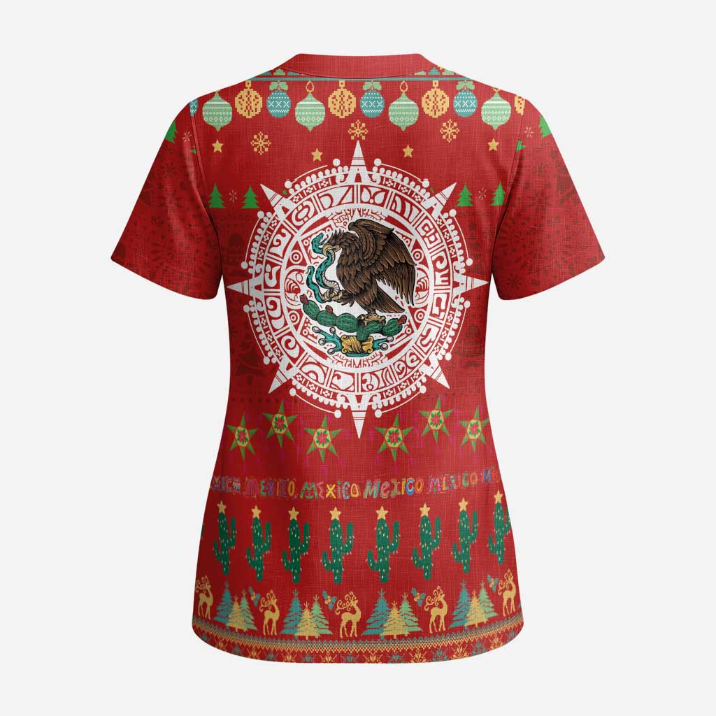 Mexico Merry Christmas Scrub Top Mexican Cultural Emblem Xmas Style - Wonder Print Shop