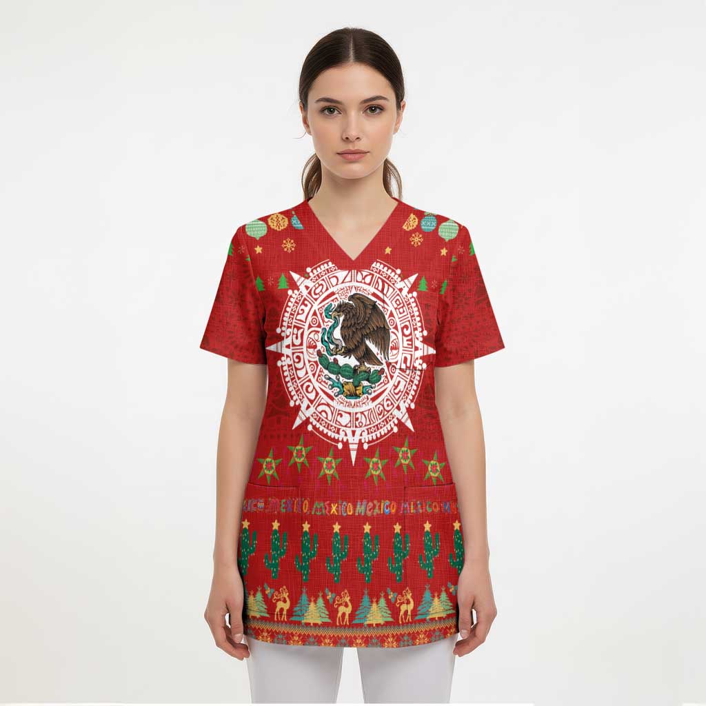 Mexico Merry Christmas Scrub Top Mexican Cultural Emblem Xmas Style - Wonder Print Shop