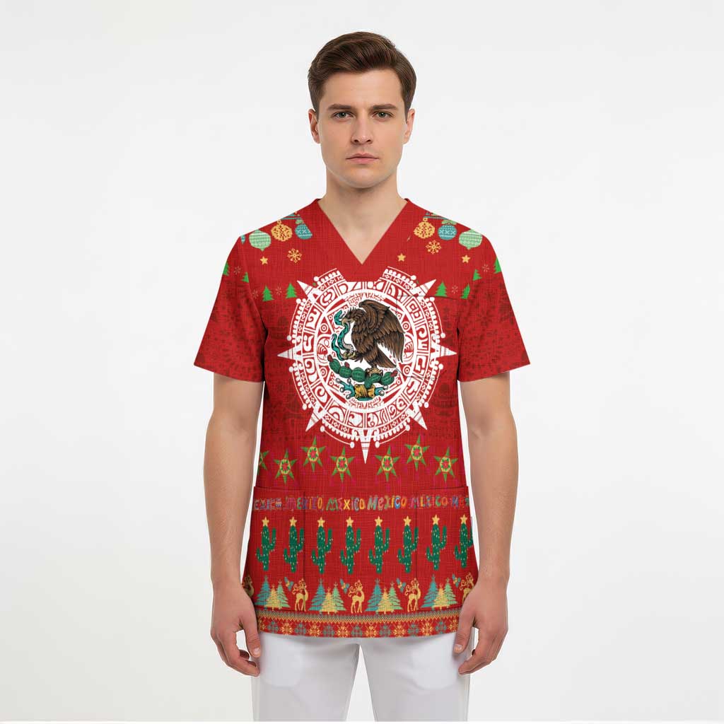 Mexico Merry Christmas Scrub Top Mexican Cultural Emblem Xmas Style - Wonder Print Shop