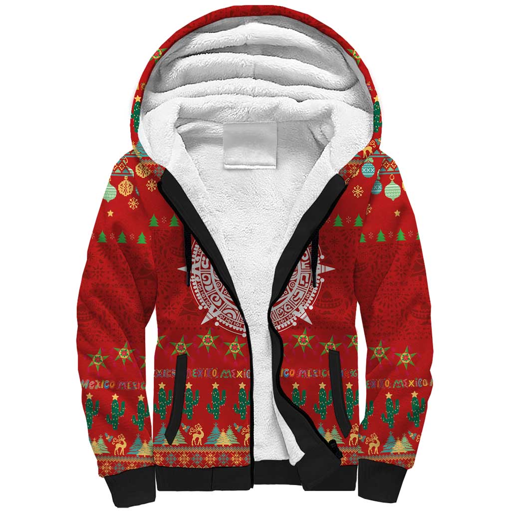 Mexico Merry Christmas Sherpa Hoodie Mexican Cultural Emblem Xmas Style - Wonder Print Shop