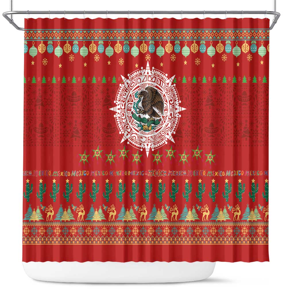 Mexico Merry Christmas Shower Curtain Mexican Cultural Emblem Xmas Style - Wonder Print Shop
