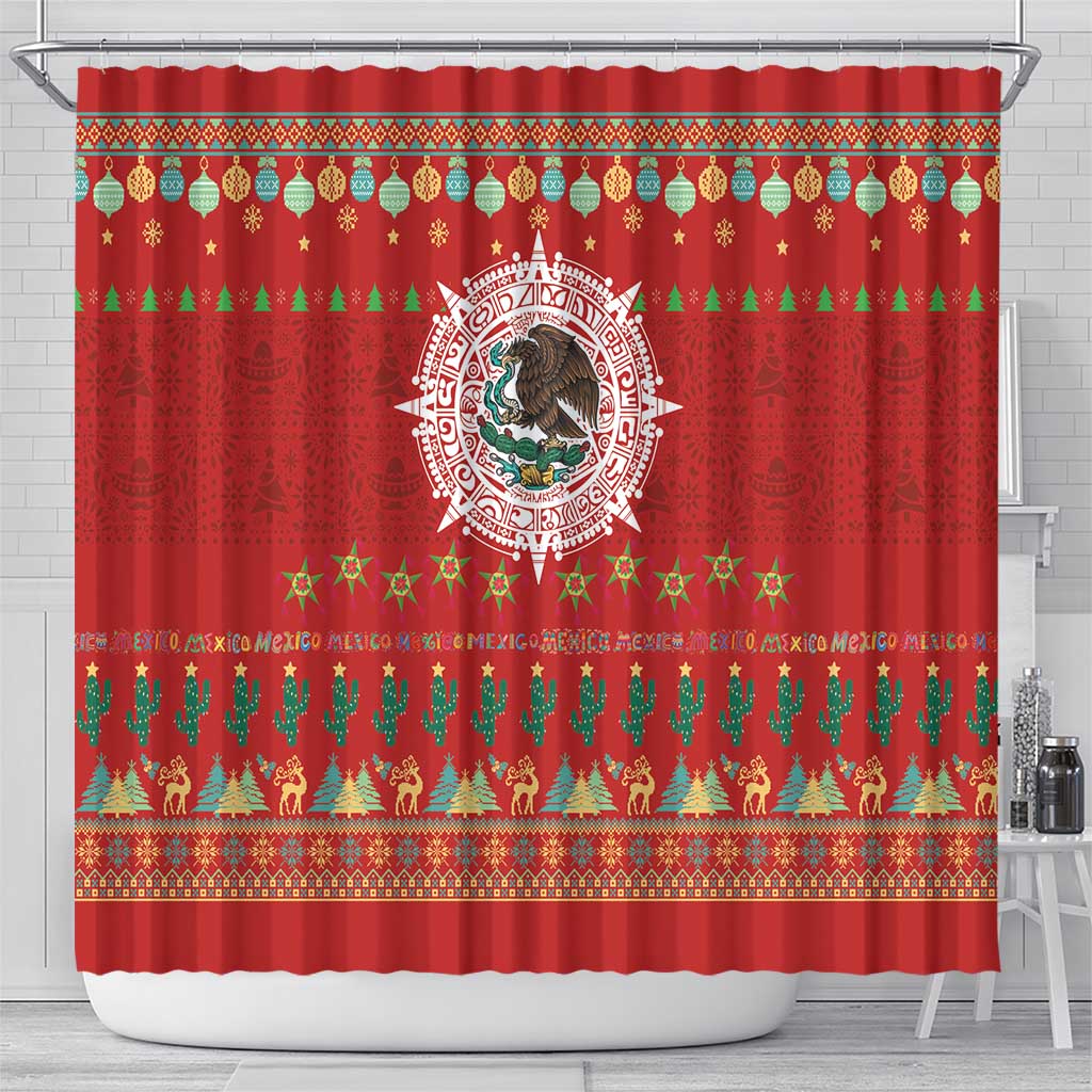 Mexico Merry Christmas Shower Curtain Mexican Cultural Emblem Xmas Style - Wonder Print Shop