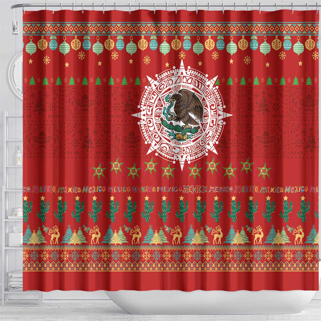 Mexico Merry Christmas Shower Curtain Mexican Cultural Emblem Xmas Style - Wonder Print Shop